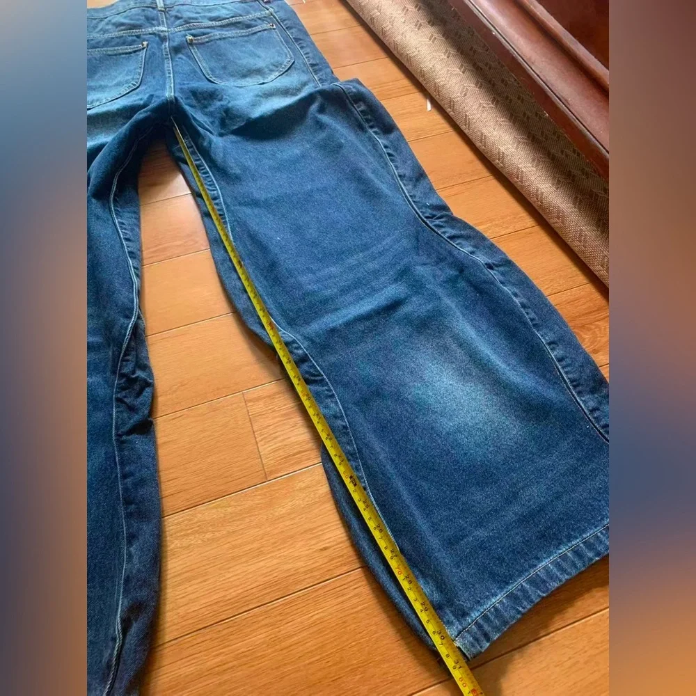 Men Trendy Wide Leg Wave‎ Design Jeans Influencer & Celebrity Inspired High Rise